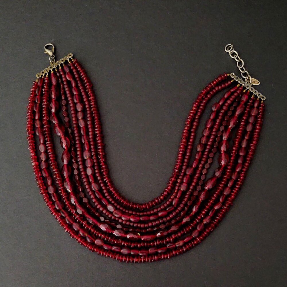 Vintage Multi Strand Layered Various Red Glass Be… - image 5